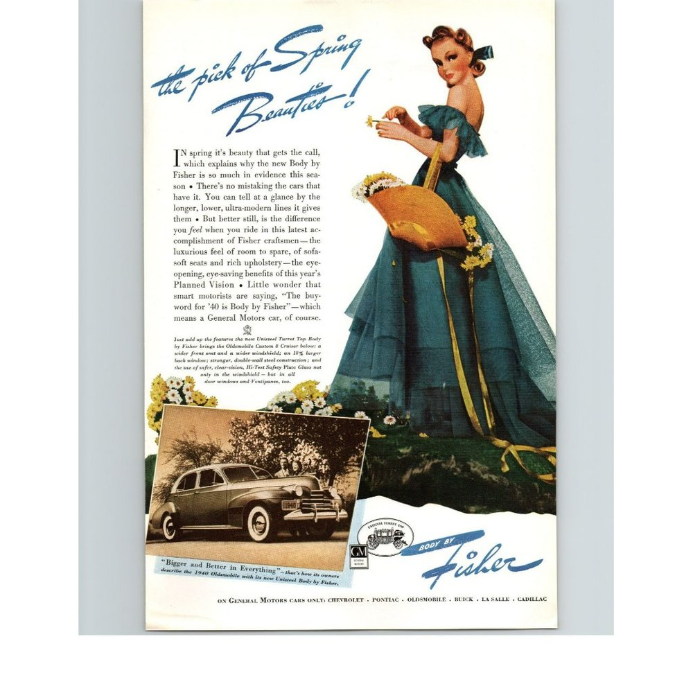 1940 Body by Fisher Chevrolet General Motors Spring Beauties Vintage Print Ad